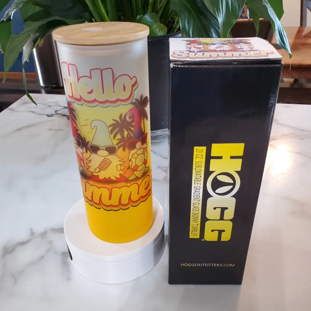 HELLO SUMMER Gnomes 20oz Gradient Yellow Glass Tumbler with duo lids 🎉sale